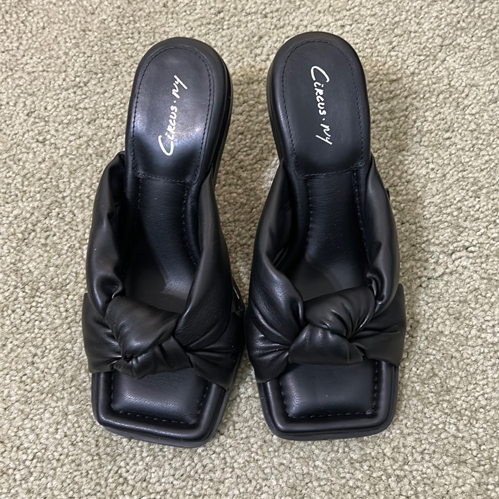 Circus NY by Sam Edelman Sim Knitted Sandals Black Faux Leather Women's Size 7